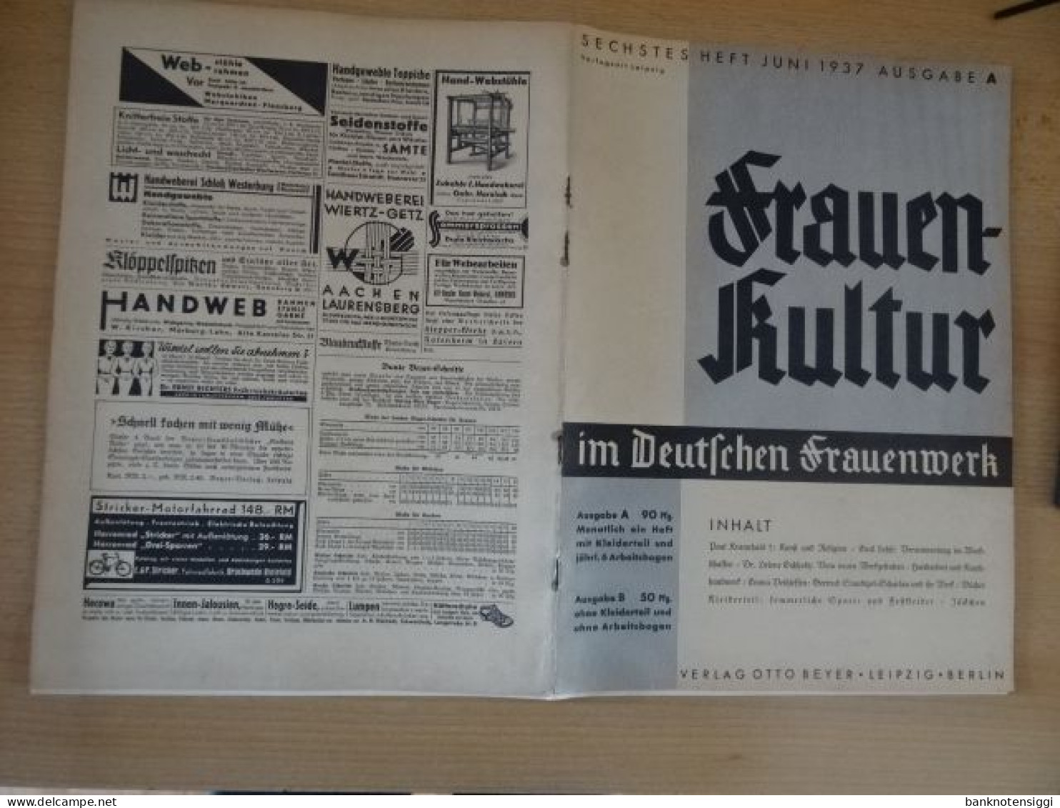 1 Heft Frauenkultur. Sechstes Heft Juni 1937 Ausgabe A. - Tedesco