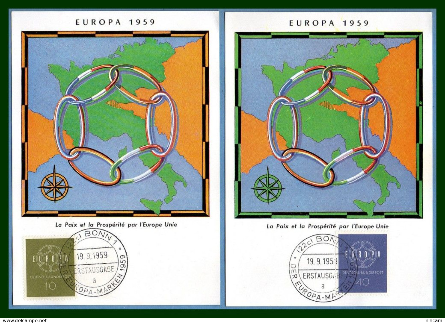 Carte Maximum Europa 1959 Allemagne Germany Yv. N° 193 194 (voir !) - 1959