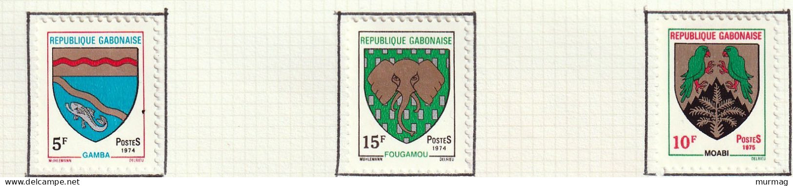 GABON - Blasons, Gamba, Fougamon, Moabi - Y&T N° 320, 322, 339 - 1973-1974 - MH - Gabon (1960-...)