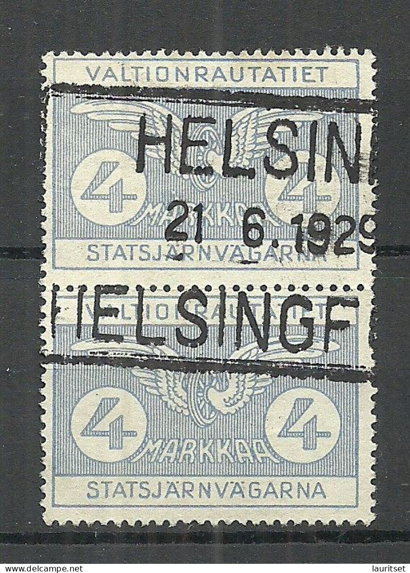 FINLAND FINNLAND 1929 Railway Stamp Eisenbahn Packetmarke 4 MK As Pair O Helsinki - Paquetes Postales