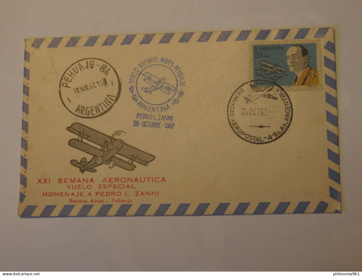 ARGENTINA  XXI SEMANA AERONAUTICA FIRST FLIGHT COVER  BUENOS AIRES - PEHUAJO 1967 - Usati