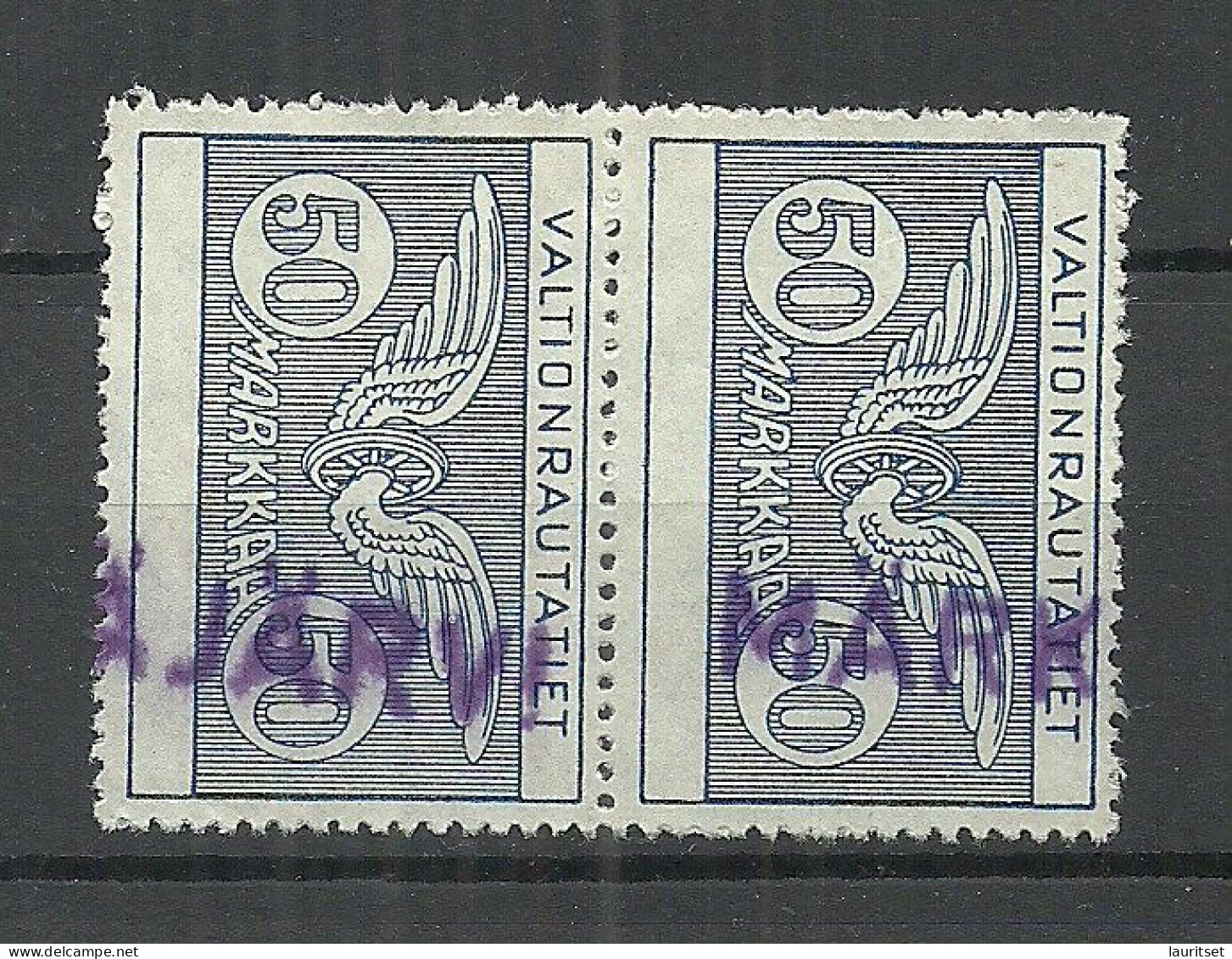 FINLAND FINNLAND 1924-1949 Railway Packet Stamp 50 MK As Pair O MÄRKA JÄRVI Line Cancel - Paquetes Postales