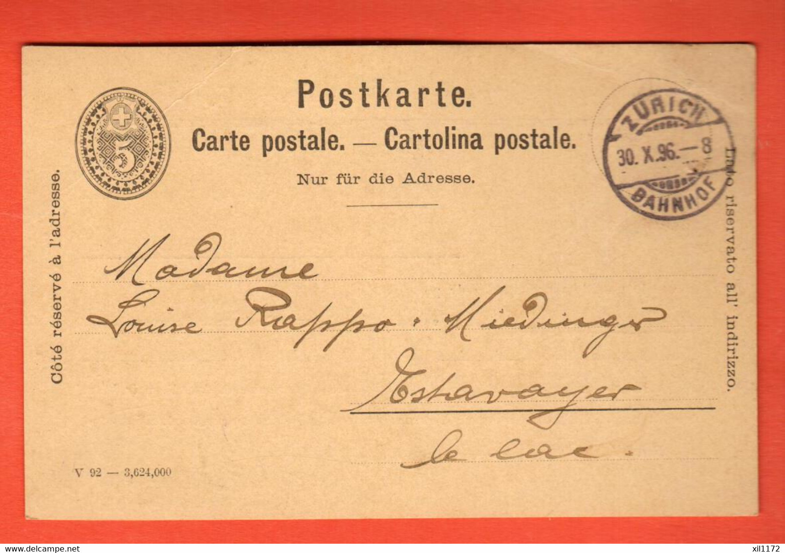 ZUC-35x Entier Ganzsache 5 Rappen Zürich  Und Estavayer 1896  Schokolade Sprüngli - Stamped Stationery