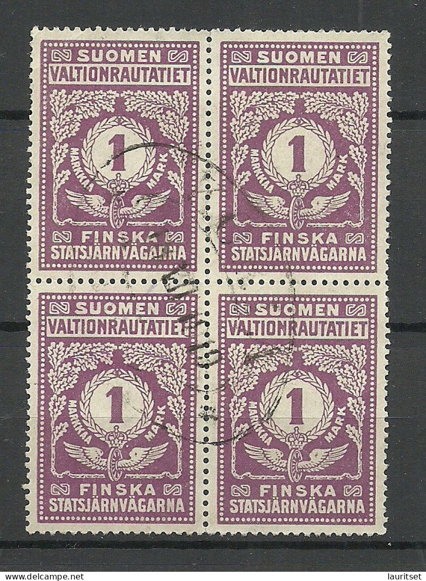 FINLAND FINNLAND 1918 Railway Stamp State Railway 1 MK As 4-block O - Paketmarken