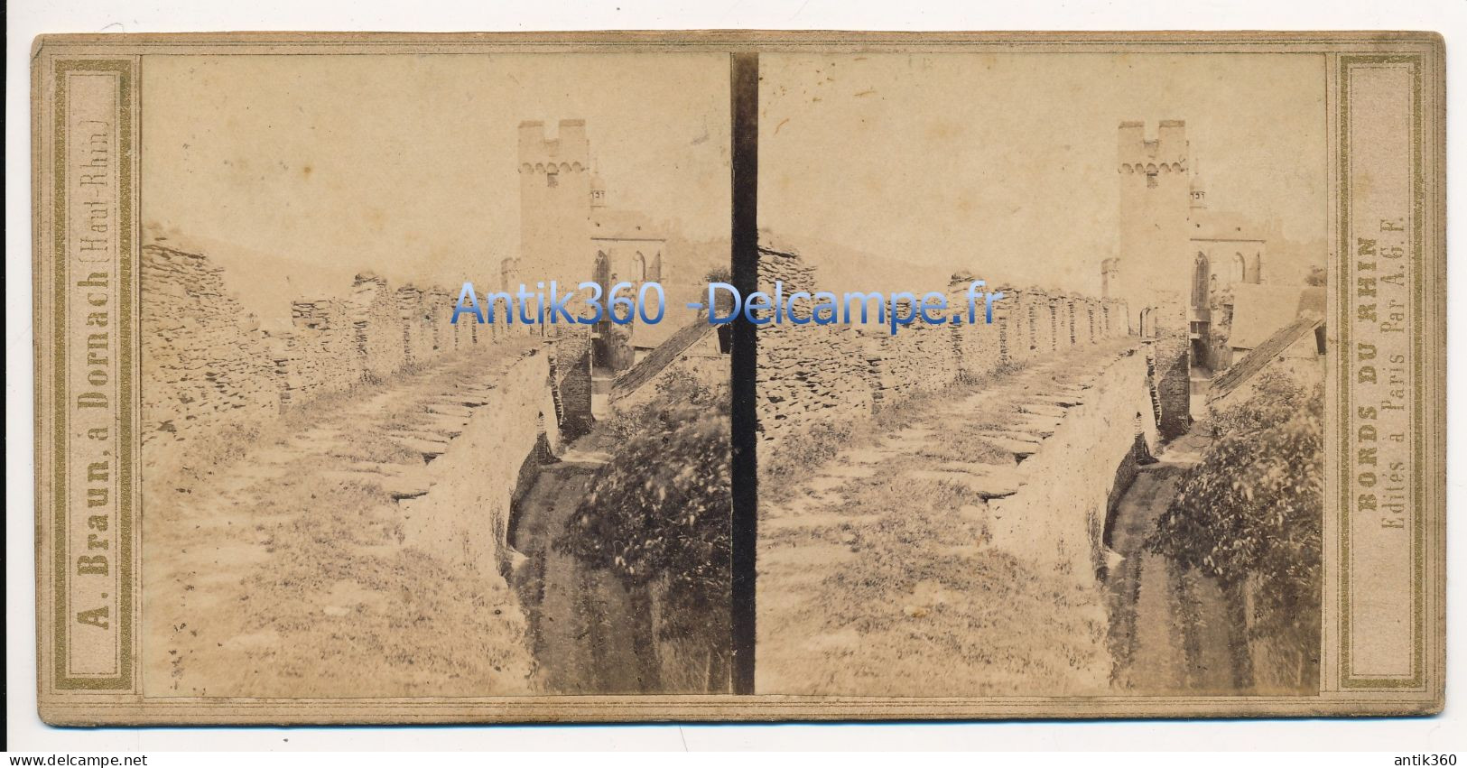 Photographie Ancienne Vue Stéréoscopique Circa 1860 Allemagne Murs D'Enceinte D' Oberwesel Photographe Adolphe BRAUN - Stereoscopic