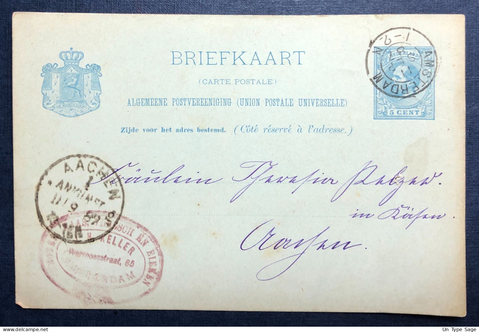 Pays-Bas, Entier-Carte D'Amsterdam 1.9.1887 Pour Aachen - (N779) - Postal Stationery