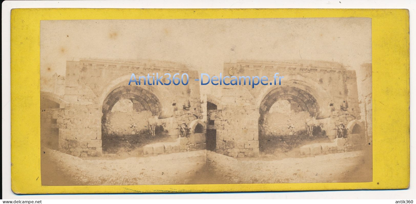 Photographie Ancienne Vue Stéréoscopique Circa 1860 Israël Restes De L'Eglise Sainte Marie Majeure à Jerusalem - Fotos Estereoscópicas