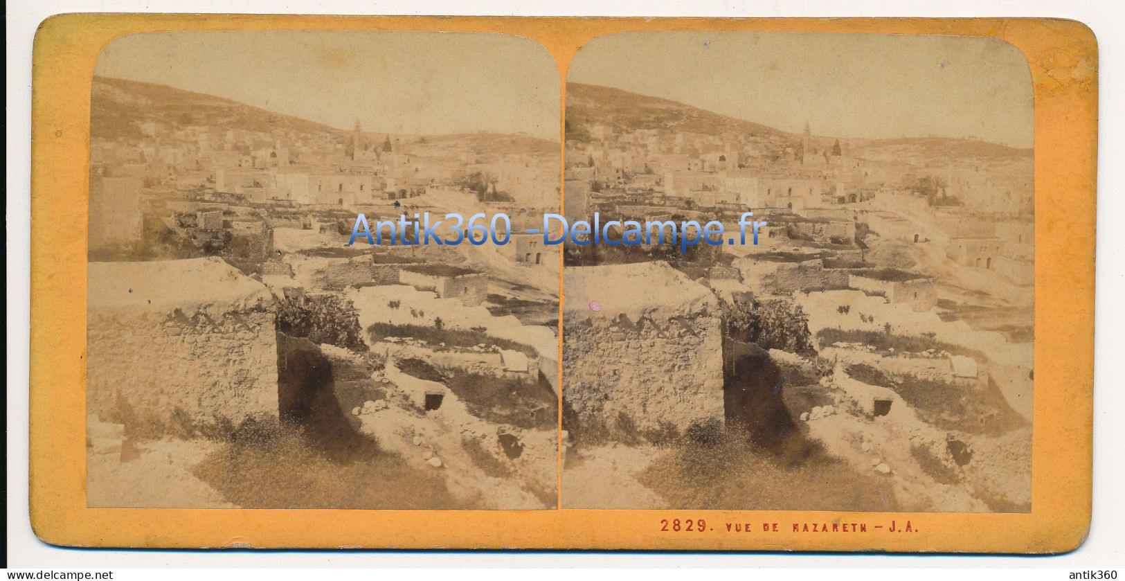 Photographie Ancienne Vue Stéréoscopique Circa 1860 Israël Vue De Nazareth Photographe J.A. - Fotos Estereoscópicas