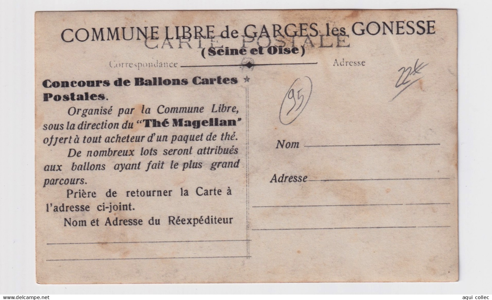 COMMUNE LIBRE DE GARGES LES GONESSE  95  CONCOURS DE BALLONS CARTES POSTALES - Garges Les Gonesses