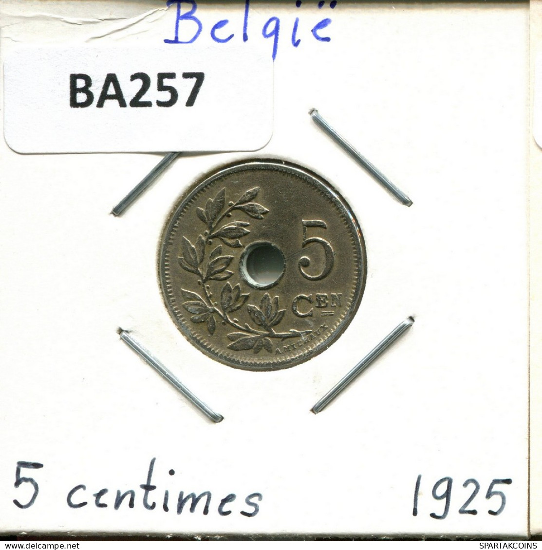 5 CENTIMES 1925 DUTCH Text BELGIQUE BELGIUM Pièce #BA257.F - 5 Cent