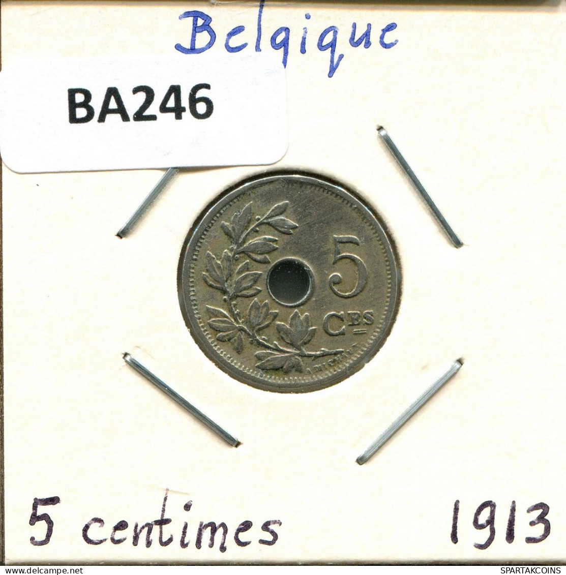 5 CENTIMES 1913 FRENCH Text BÉLGICA BELGIUM Moneda #BA246.E - 5 Cents