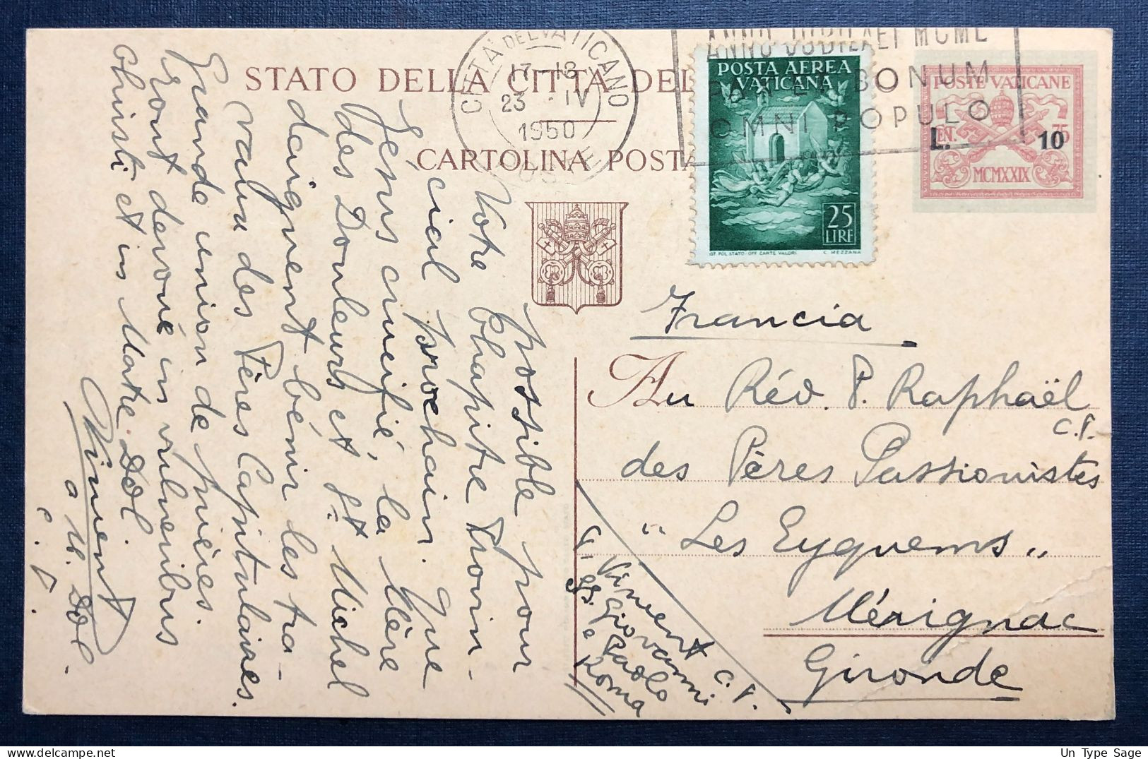 Vatican, Entier-Carte + Complément Pour La France 23.IV.1950 - (N789) - Postal Stationeries