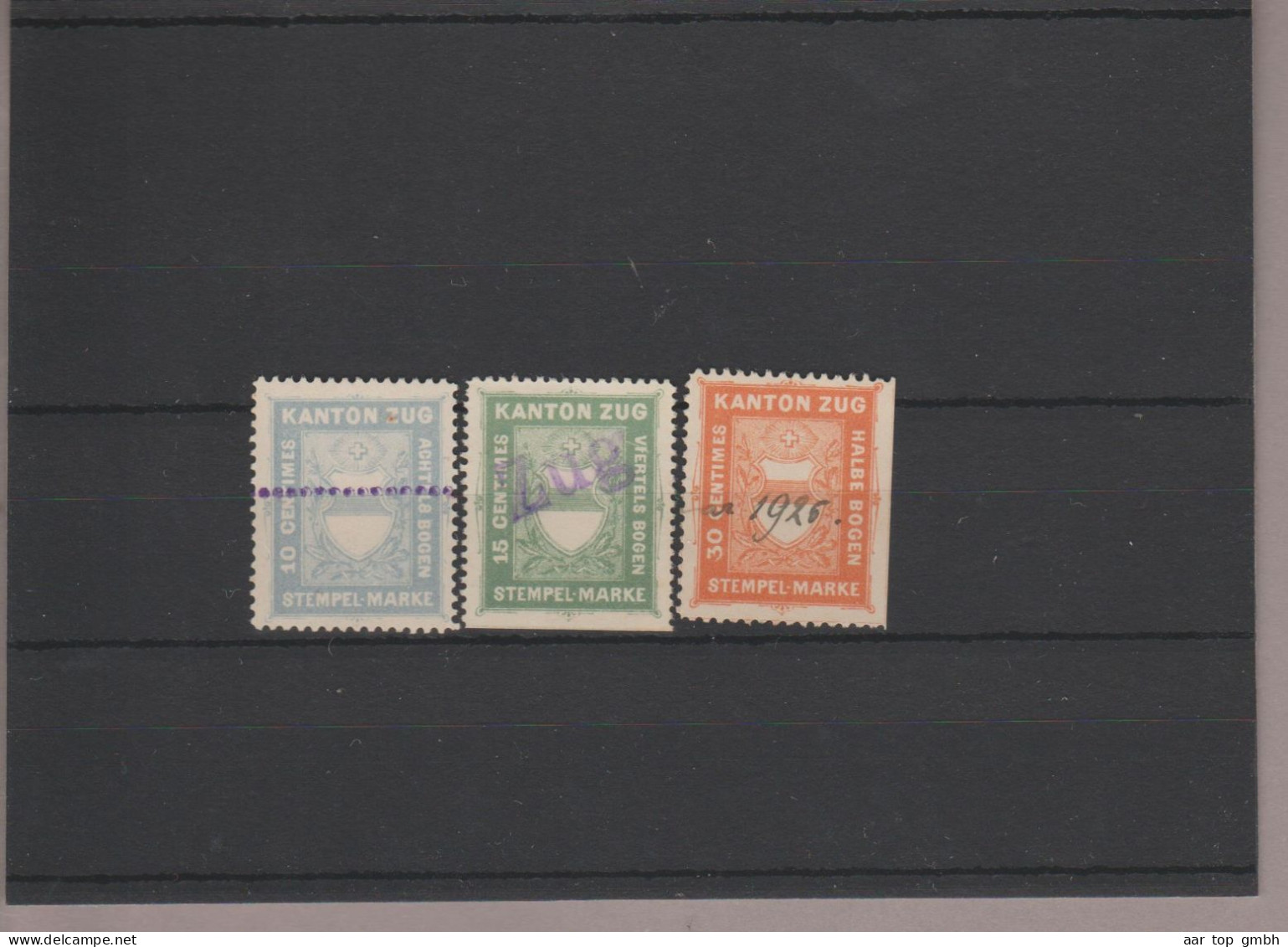 Schweiz Steuermarken Fiskalmarken Kanton Zug Lot 3 Verschiedene M. - Revenue Stamps