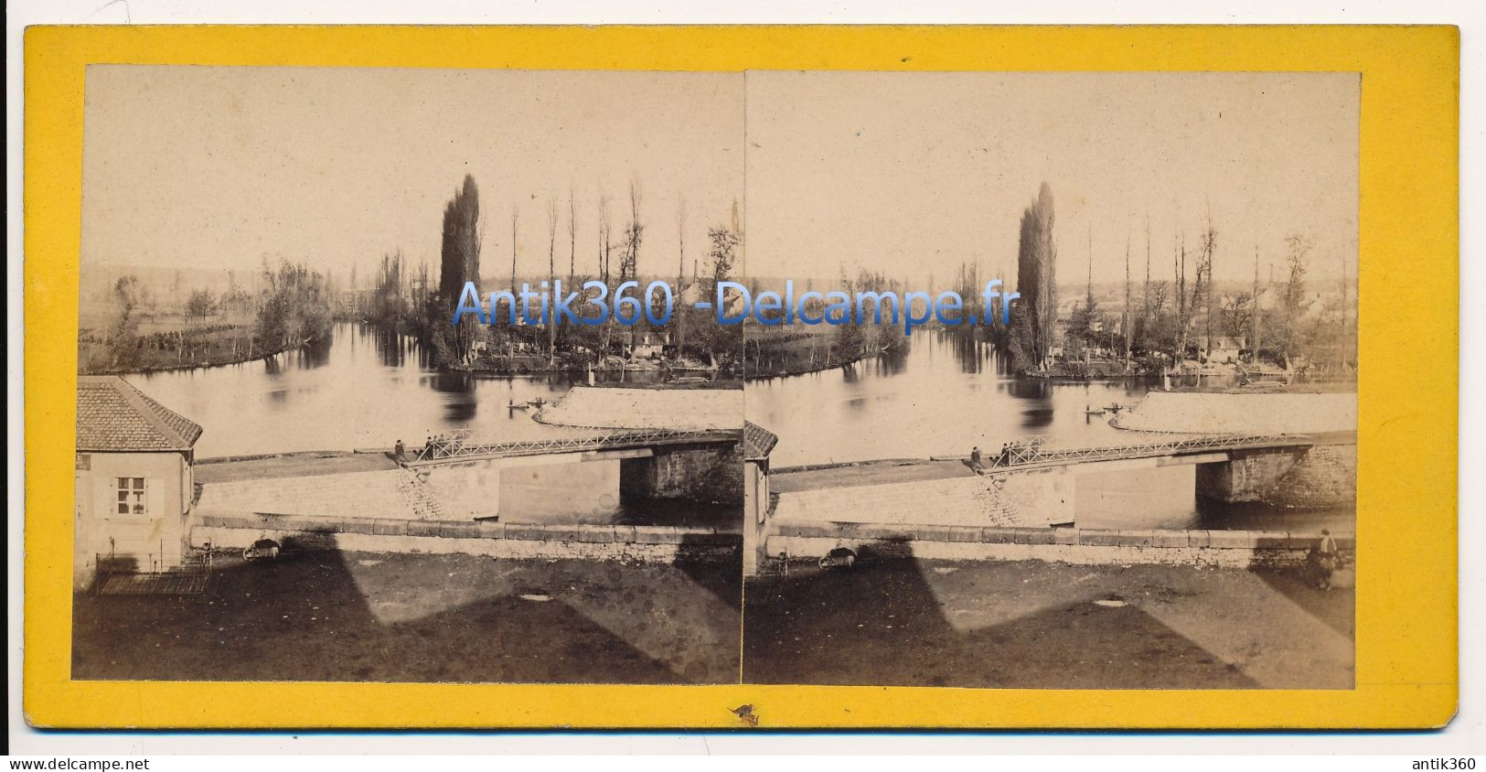 Photographie Ancienne Vue Stéréoscopique Circa 1860 SARREGUEMINES Embouchure De La Blies - Stereoscopic