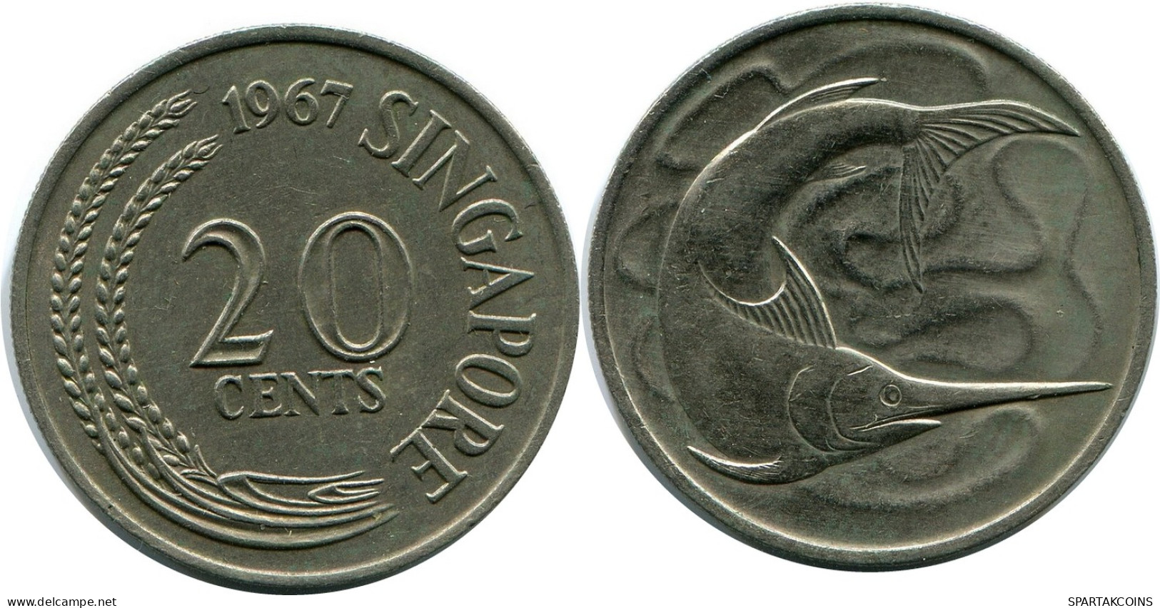 20 CENTS 1967 SINGAPORE Coin #AR173.U - Singapour