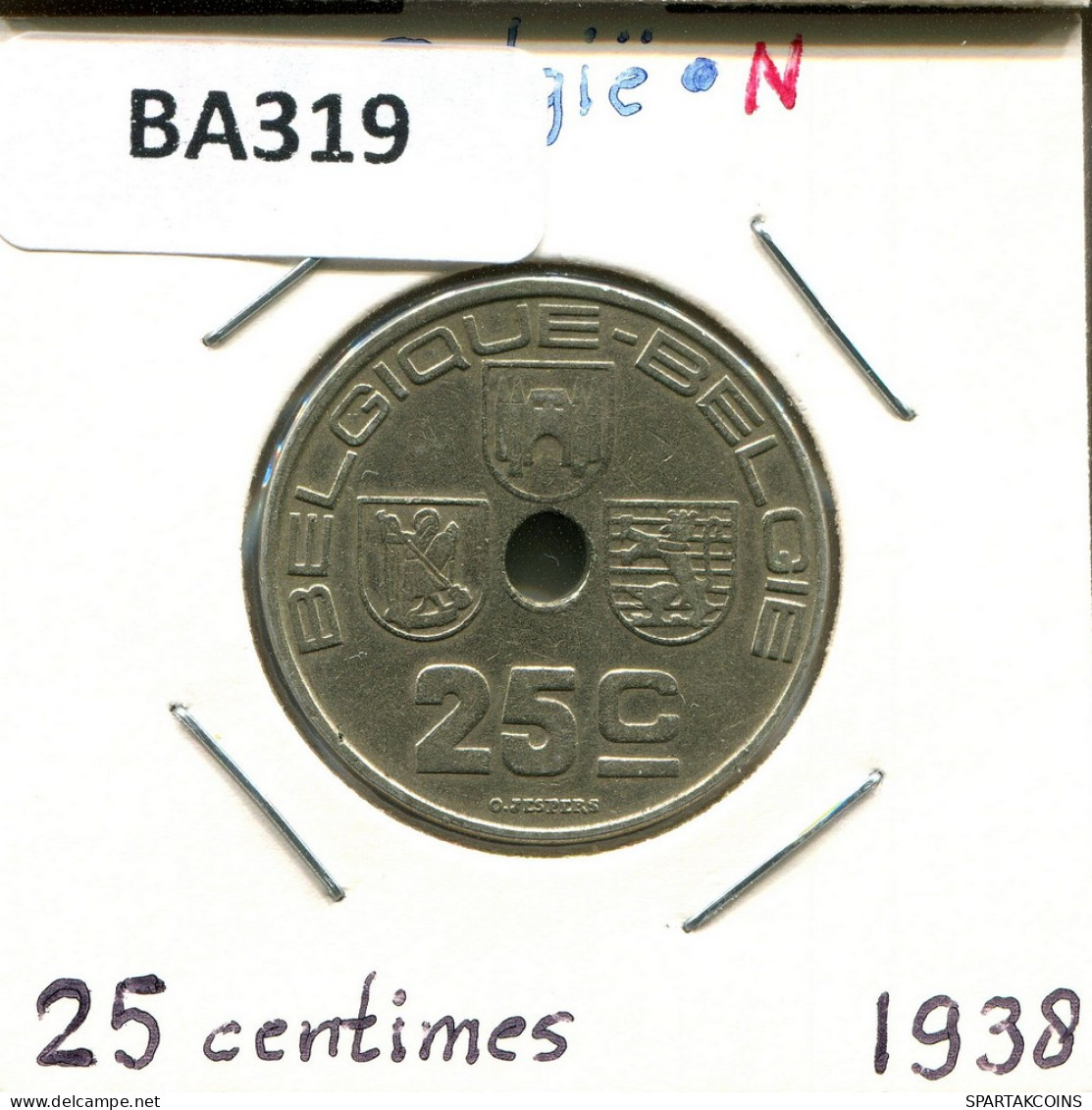 25 CENTIMES 1938 BELGIQUE-BELGIE BELGIUM Coin #BA319.U - 25 Cents