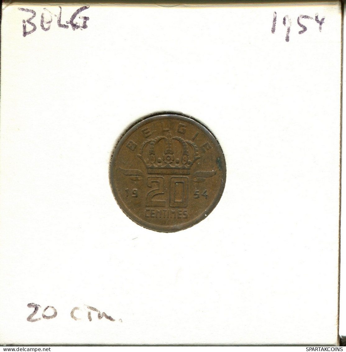 20 CENTIMES 1954 DUTCH Text BELGIUM Coin #AU603.U - 25 Cents