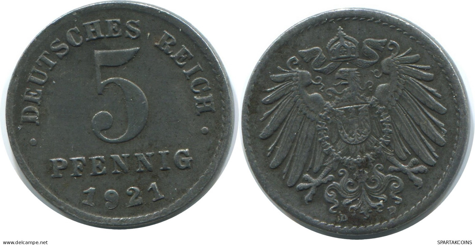 5 PFENNIG 1921 D GERMANY Coin #AE291.U - 5 Rentenpfennig & 5 Reichspfennig