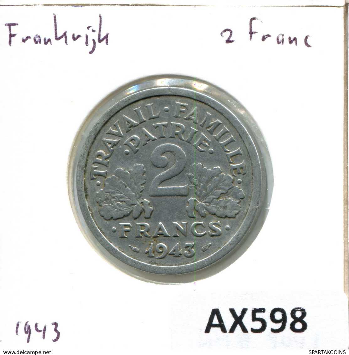 2 FRANCS 1943 FRANCE Coin #AX598 - 2 Francs