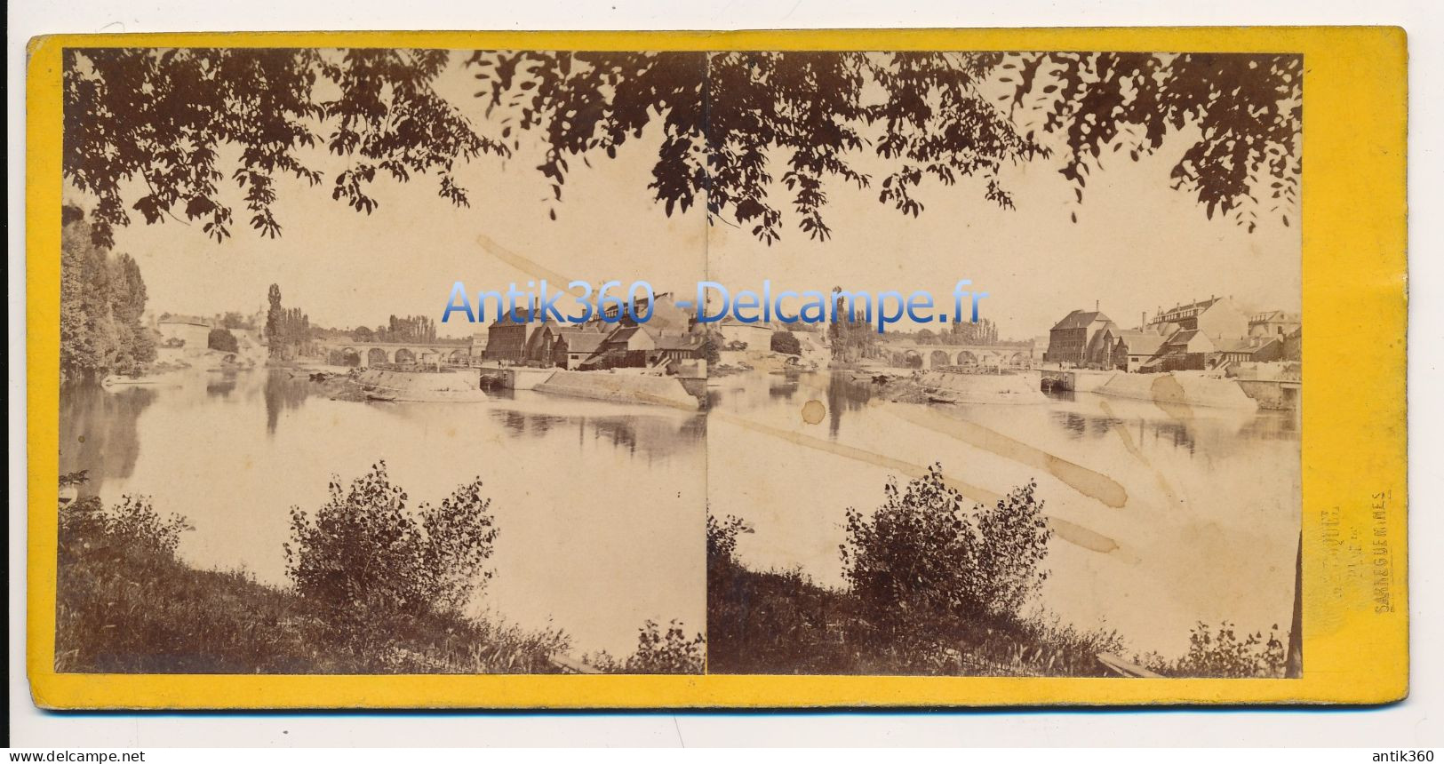 Photographie Ancienne Vue Stéréoscopique Circa 1860 SARREGUEMINES Le Pont Et Le Canal - Stereoscopic