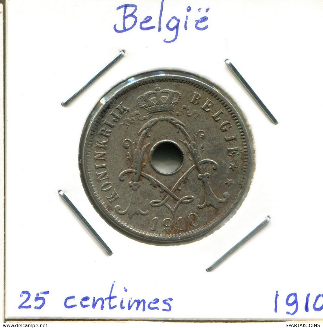 25 CENTIMES 1910 DUTCH Text BELGIUM Coin #BA303.U - 25 Cents