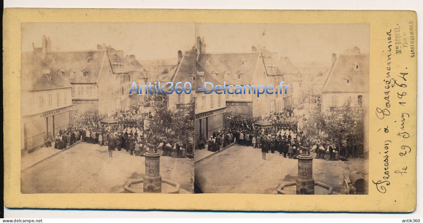 Photographie Ancienne Vue Stéréoscopique Circa 1860 SARREGUEMINES Procession 29 Juin 1864 - Stereoscopic
