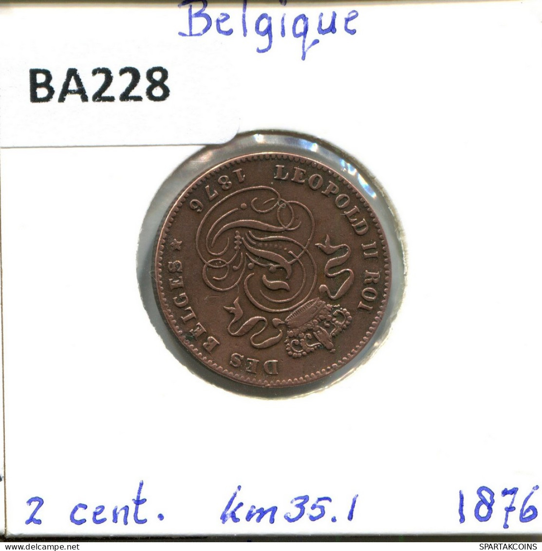 2 CENTIMES 1876 Französisch Text BELGIEN BELGIUM Münze #BA228.D - 2 Centimes