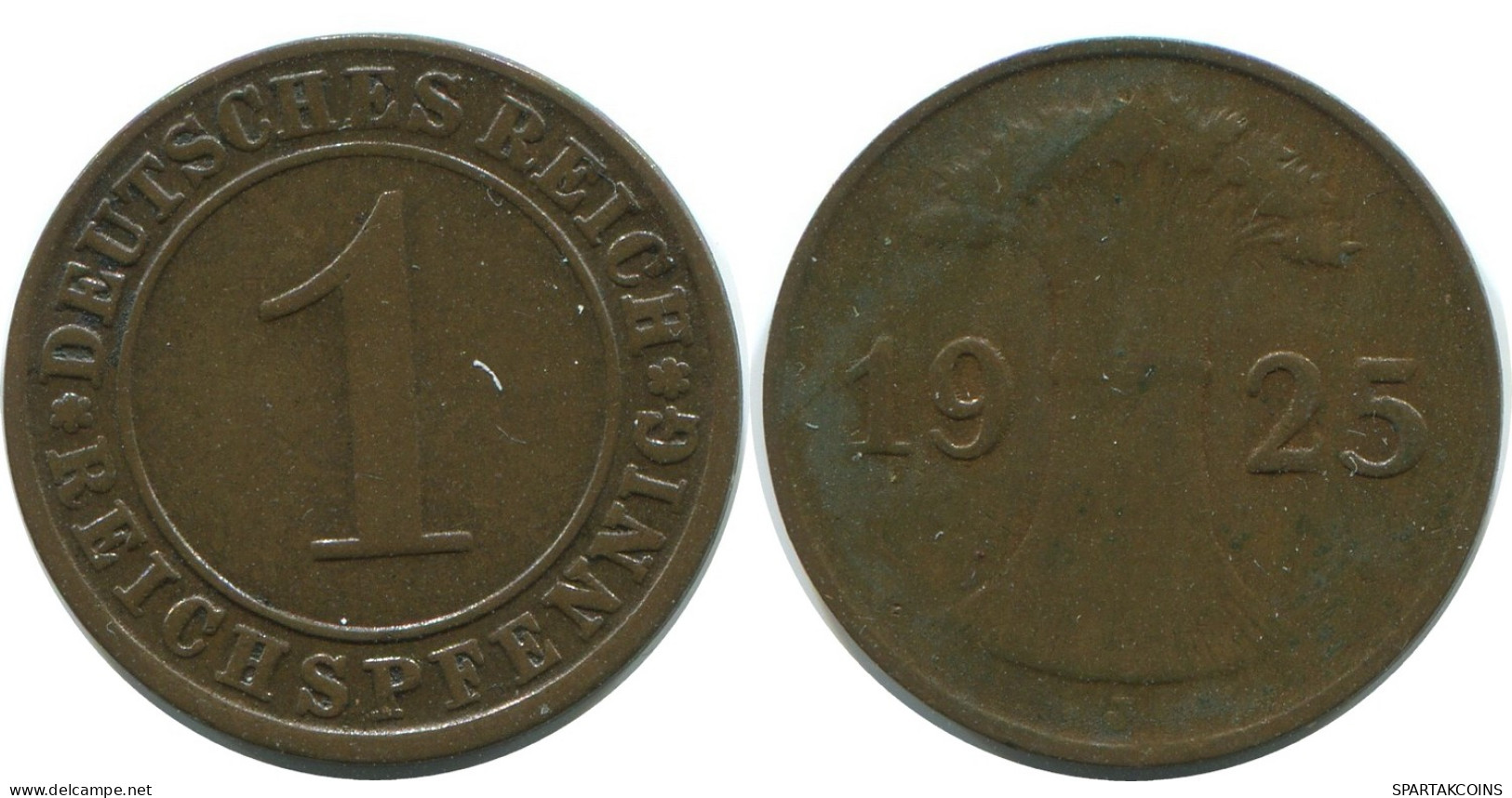 1 REICHSPFENNIG 1925 J DEUTSCHLAND Münze GERMANY #AE219.D - 1 Rentenpfennig & 1 Reichspfennig