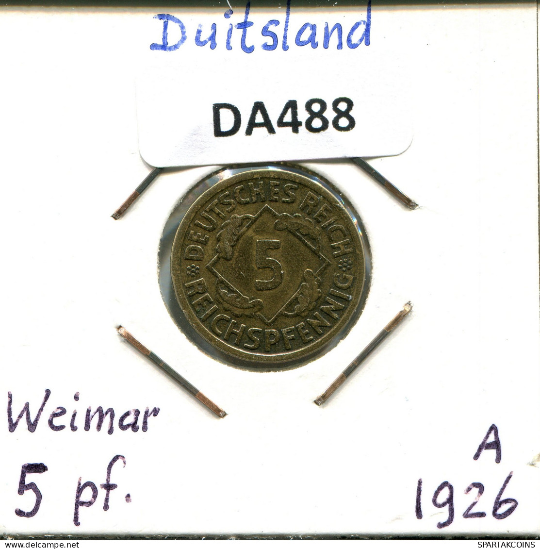 5 REICHSPFENNIG 1926 A DEUTSCHLAND Münze GERMANY #DA488.2.D - 5 Rentenpfennig & 5 Reichspfennig