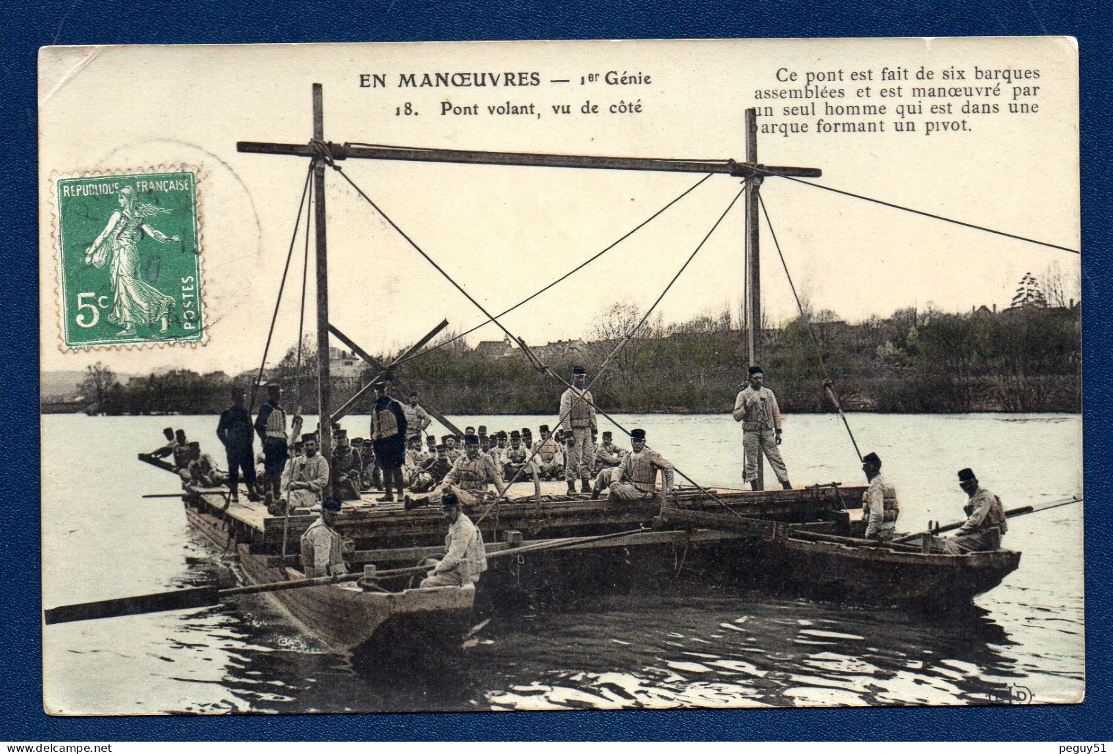 En Manoeuvres. 1er Génie. Pont De Barques Volant Vu De Côté. 1910 - Manoeuvres