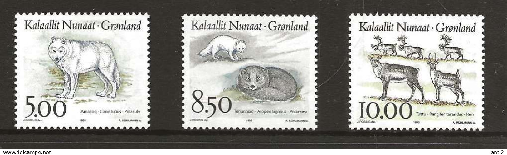 Greenland 1993Native Mammals (I), Wolf (Canis Lupus). Arctic Fox (Alopex Lagopus), Reindeer  Mi 239-241, MNH(**) - Gebruikt