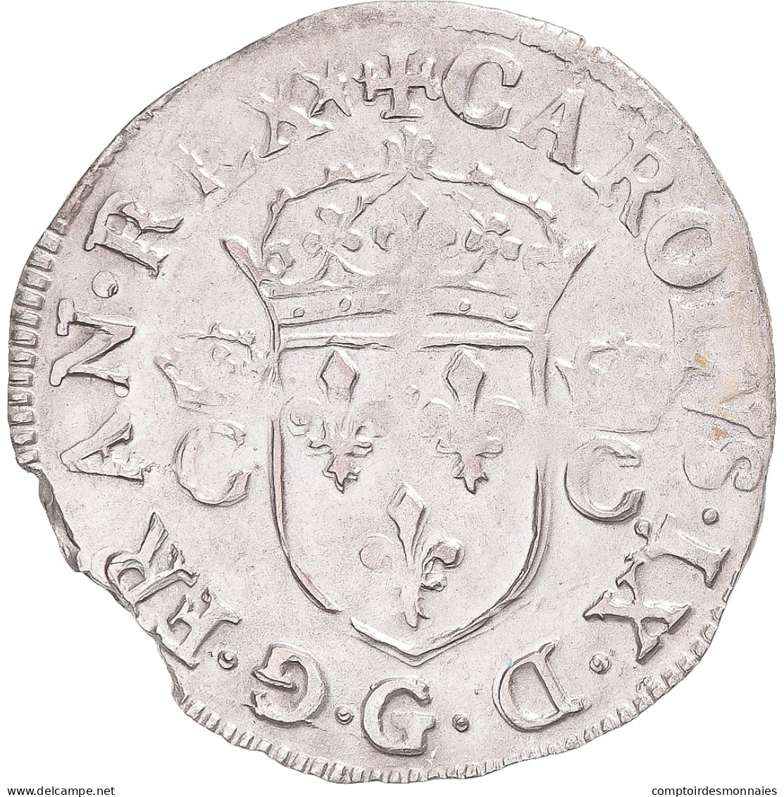 Monnaie, France, Charles IX, Douzain Aux Deux C, 1573, Poitiers, TTB+, Argent - 1560-1574 Karl IX.