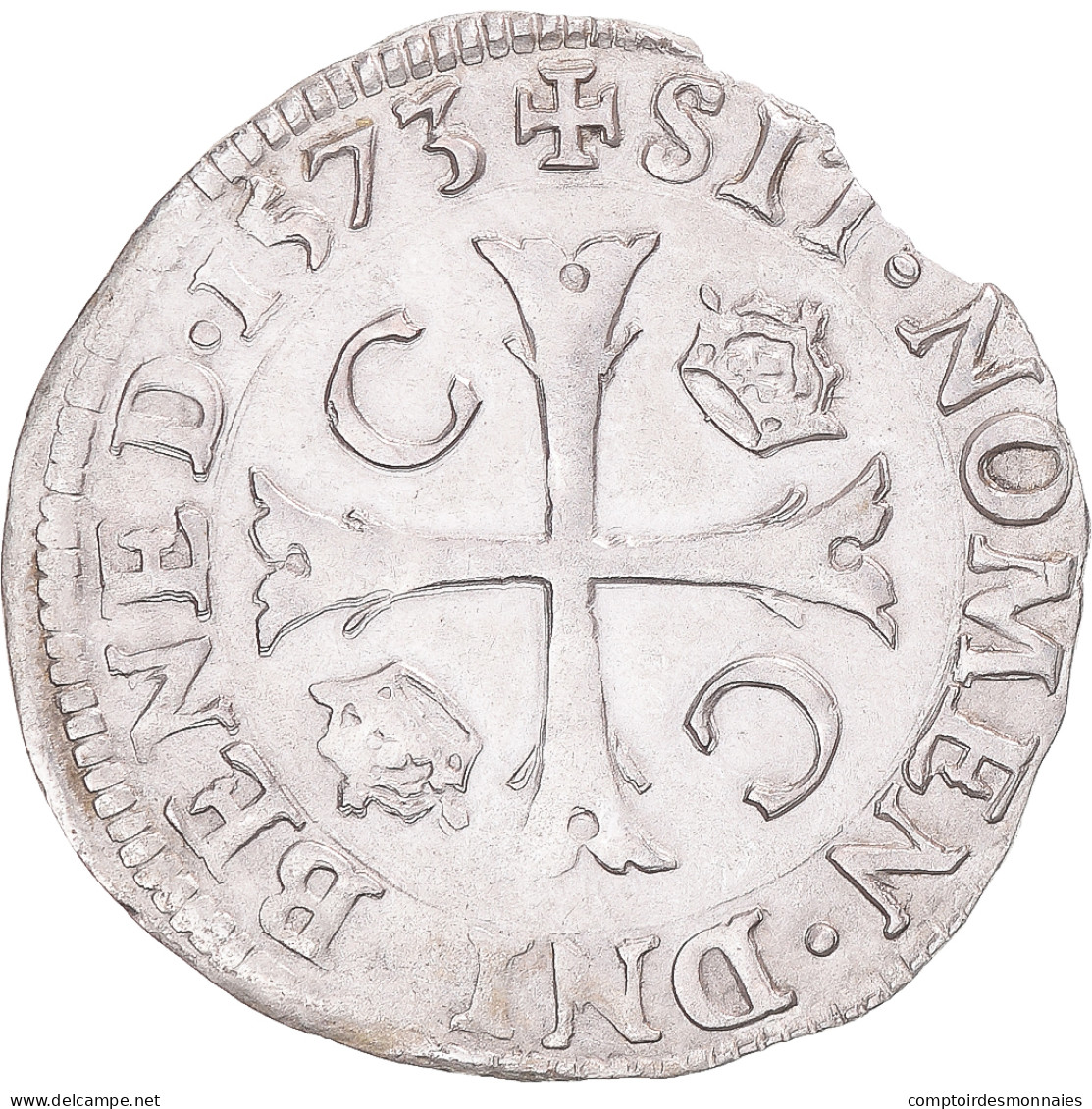 Monnaie, France, Charles IX, Douzain Aux Deux C, 1573, Poitiers, TTB+, Argent - 1560-1574 Karl IX.