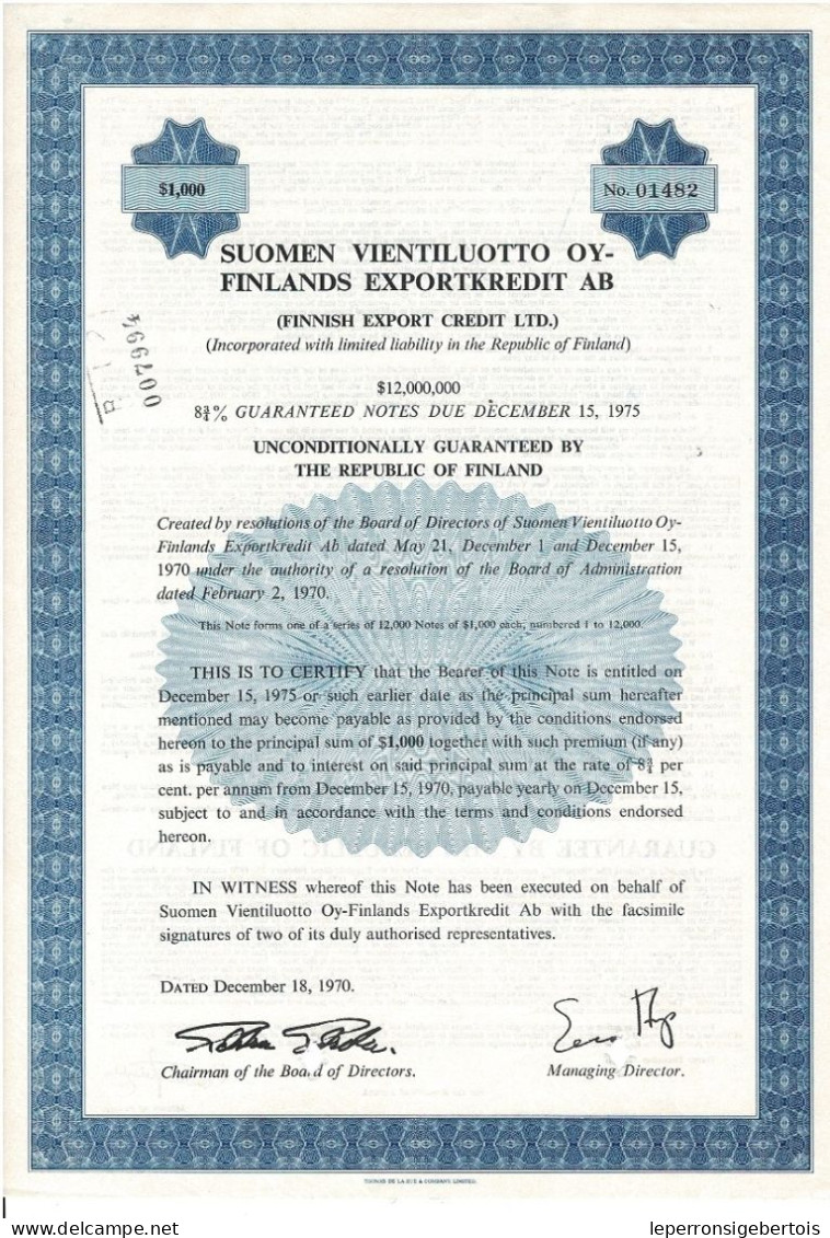 Obligation De 1970 - Suomen Vientiluotto Oy-Finlands Eportkredit AB - Finnish Export Credtit Ltd - - D - F