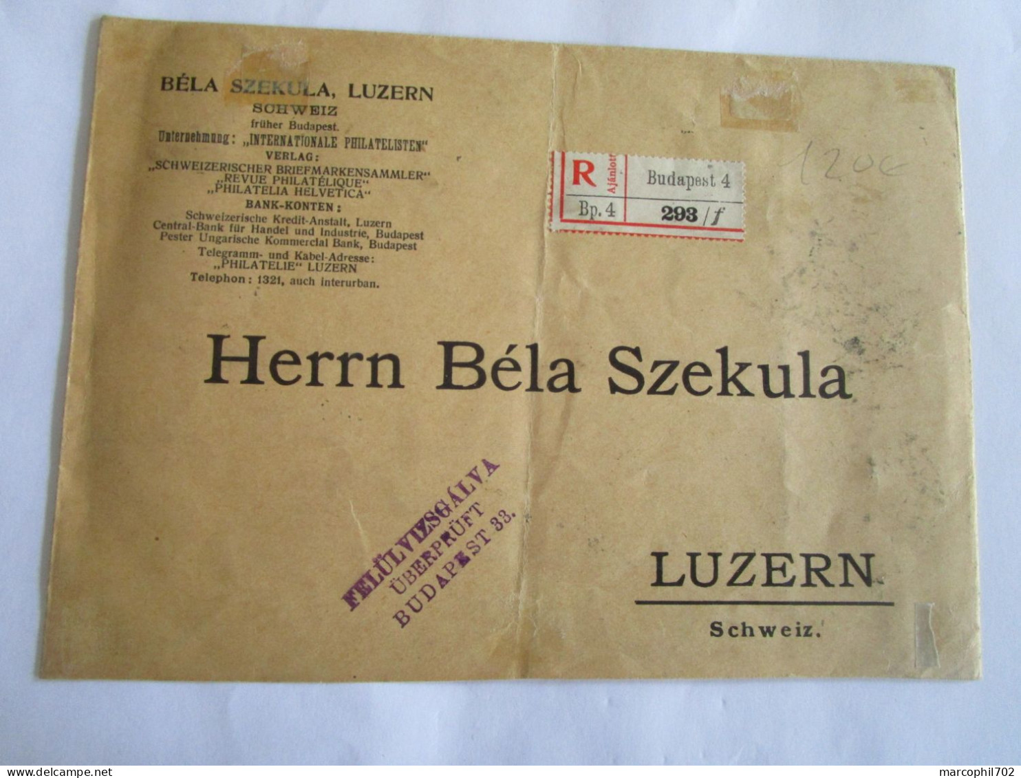 Bette Lettre Recommandée Evsc De Hongrie Pour La Suisse - Postmark Collection