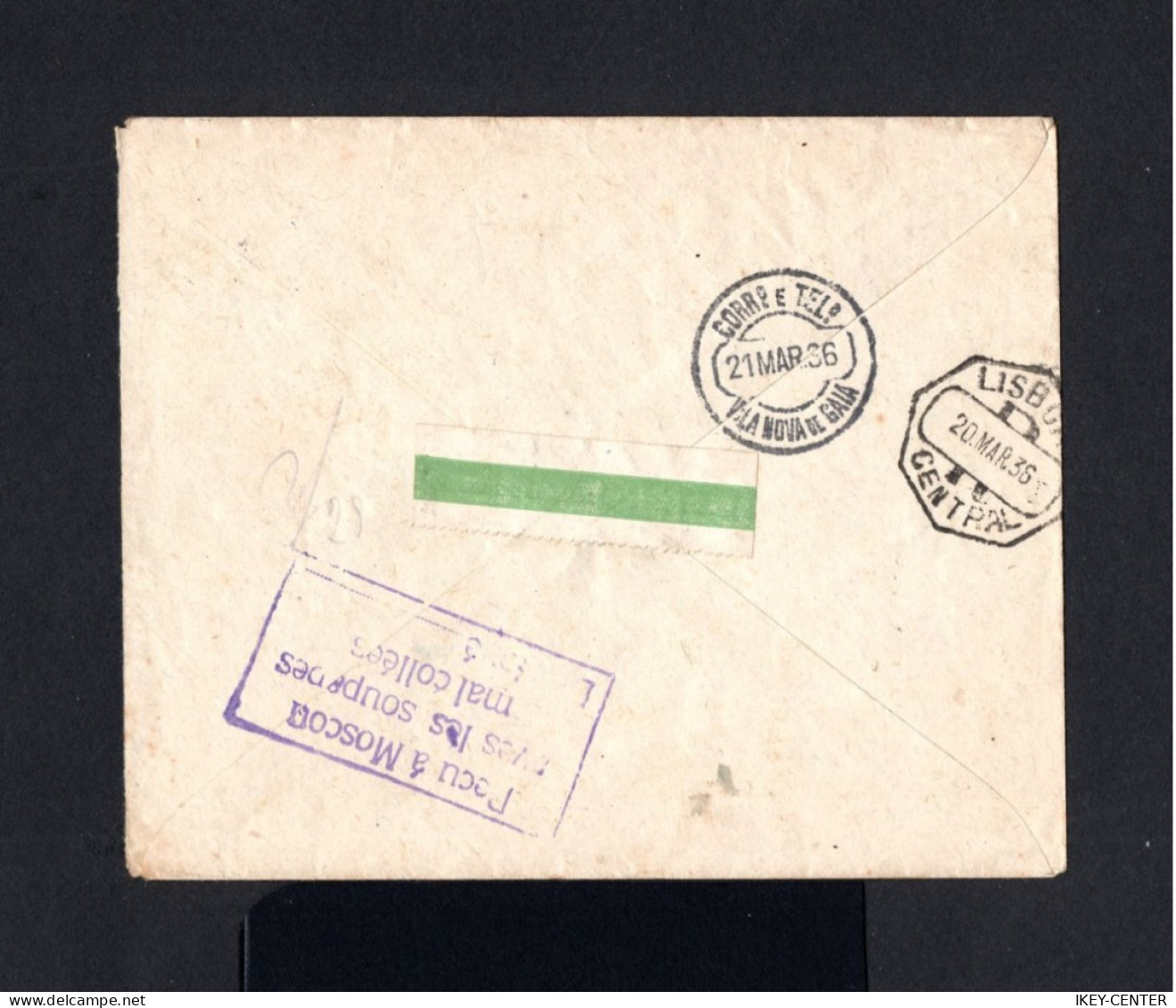 K194-RUSSIA-.AIRMAIL REGISTERED COVER STALL.. To PORTUGAL.1936.WWII.Enveloppe RECOMMANDEE AERIEN.Russland - Cartas & Documentos