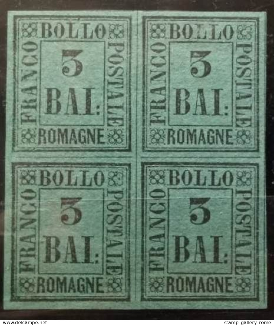 ROMAGNE - SASS 4 - VERDE GRIGIO - BLOCCO DI QUATTRO NUOVO 3 BAJ -  1859  OTTIMI MARGINI - Romagna