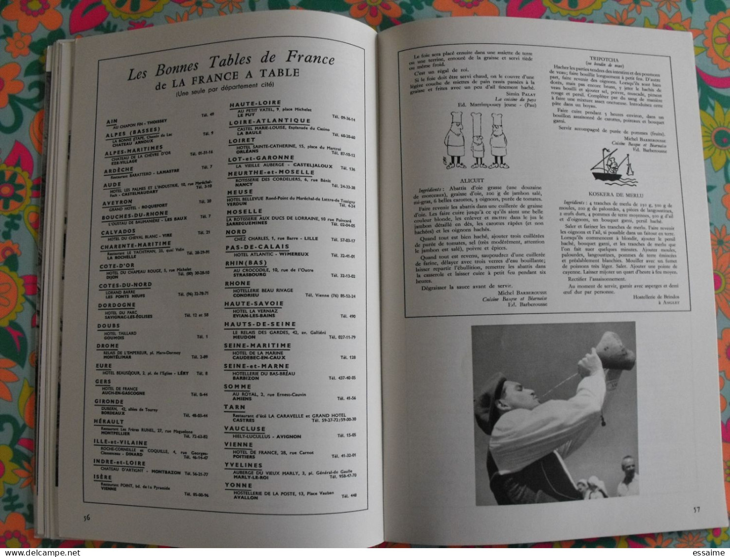 La France à table n° 159. 1972. Pyrénées-atlantiques. pau lescar betharram orthez bidache mauleon bayonne. gastronomie