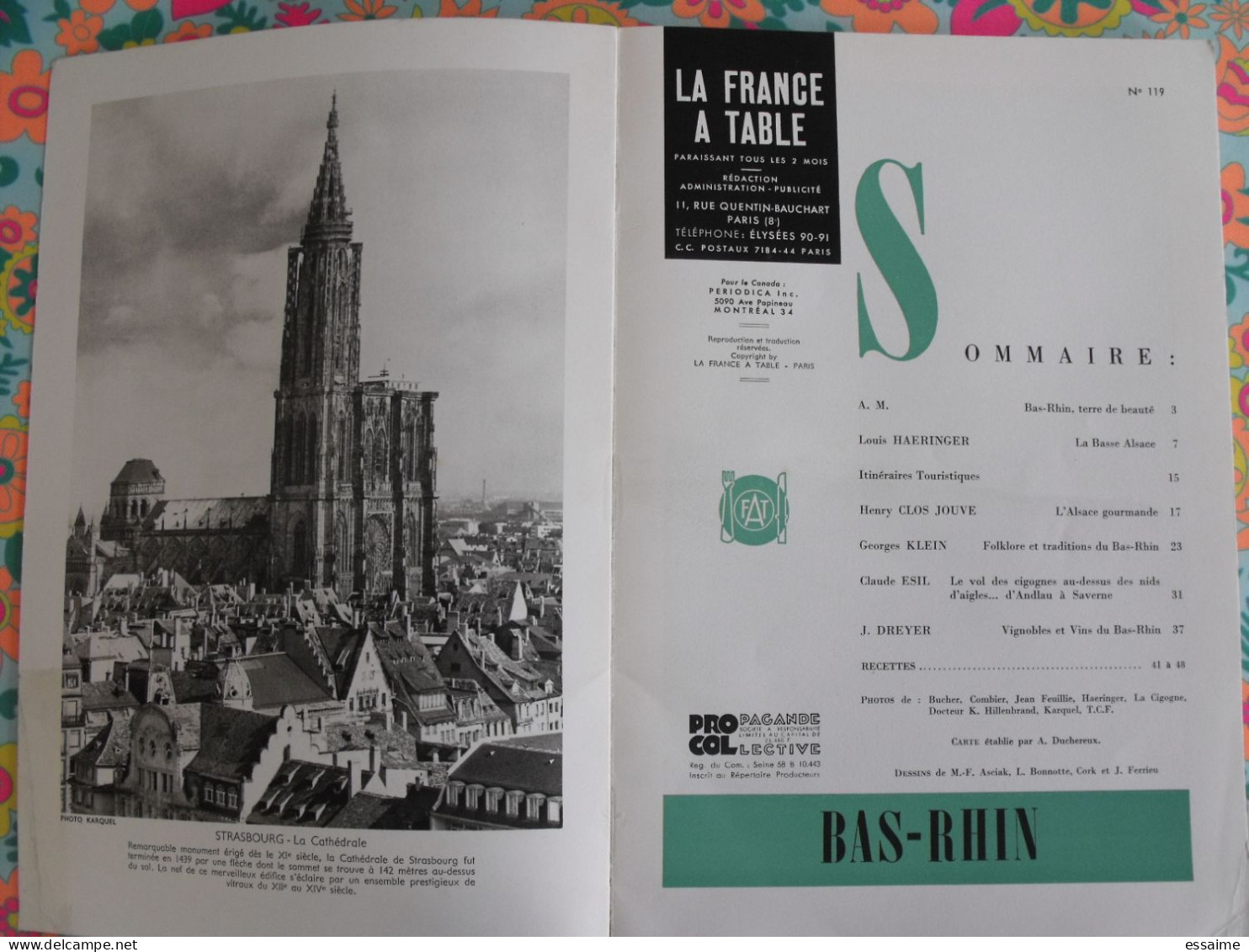 La France à Table N° 119. 1966. Bas-Rhin. Strasbourg Sélestat Dambach Haut-koenigsbourg Obernai Hohwald. Gastronomie - Tourisme & Régions