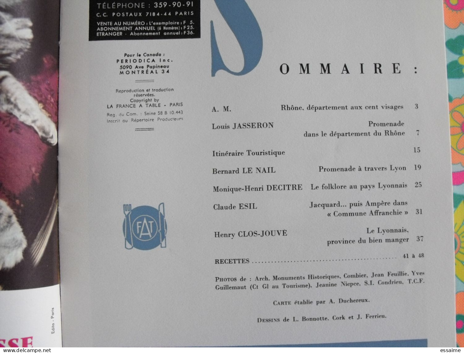 La France à Table N° 130. 1968. Rhône. Lyon Givors Chaponost Thizy Anse Collonges Tarare Chessy Mornant. Gastronomie - Toerisme En Regio's