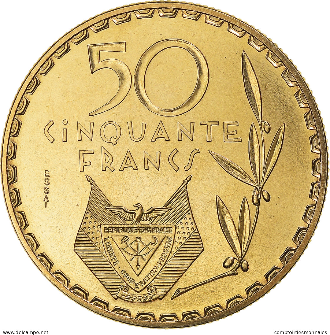 Monnaie, Rwanda, 50 Francs, 1977, Monnaie De Paris, ESSAI, FDC, Laiton, KM:E7 - Rwanda