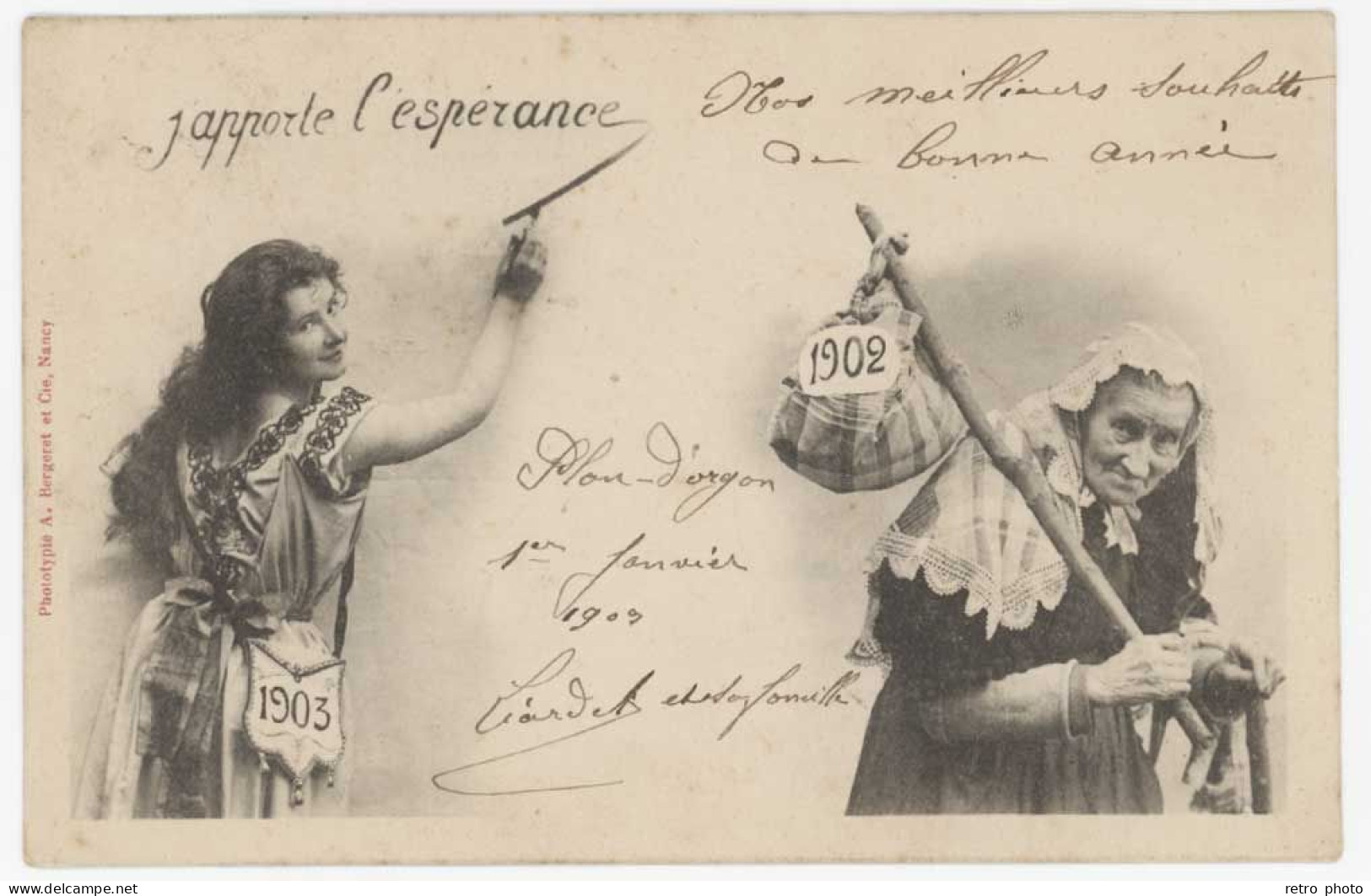 Cpa Fantaisie Bergeret - J'apporte L'espérance - Années 1902 / 1903 , Jeune & Vieille Femme - Altri & Non Classificati