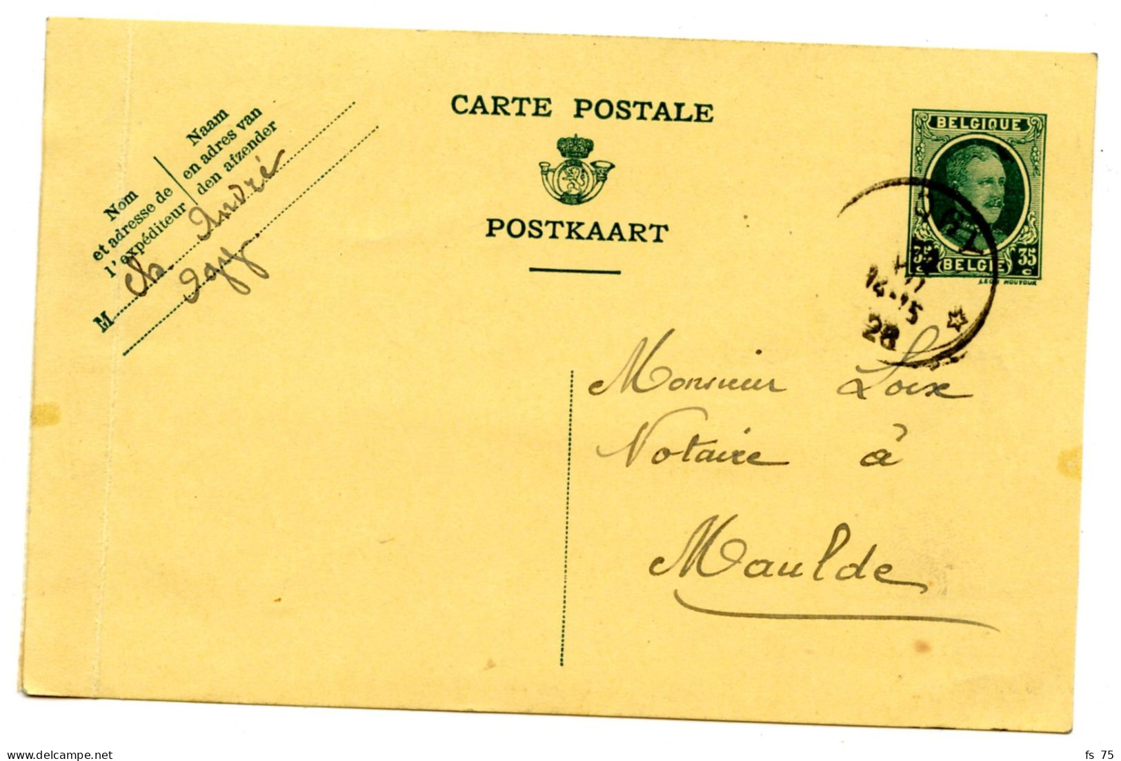 BELGIQUE - SIMPLE CERCLE RELAIS A ETOILES OGY SUR ENTIER CARTE POSTALE 35C HOUYOUX, 1926 - Postmarks With Stars