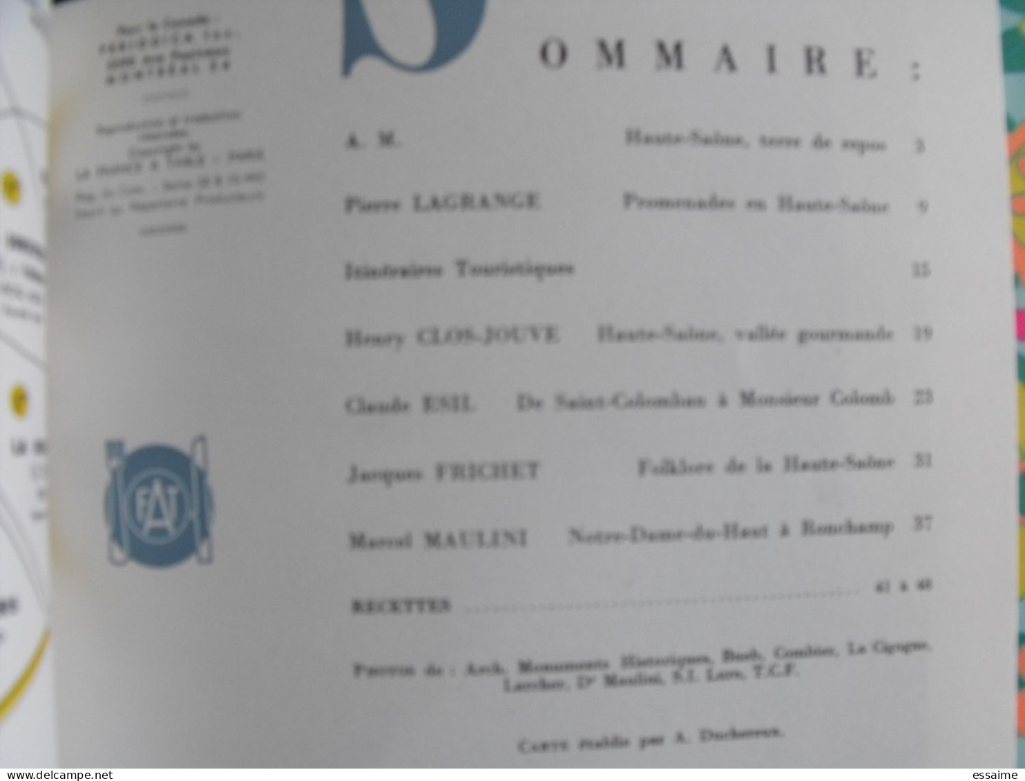 La France à Table N° 126. 1967. Haute-Saône. Vesoul Pesmes Gray Belfort Melisey Luxeuil Jussey Giromagny. Gastronomie - Toerisme En Regio's