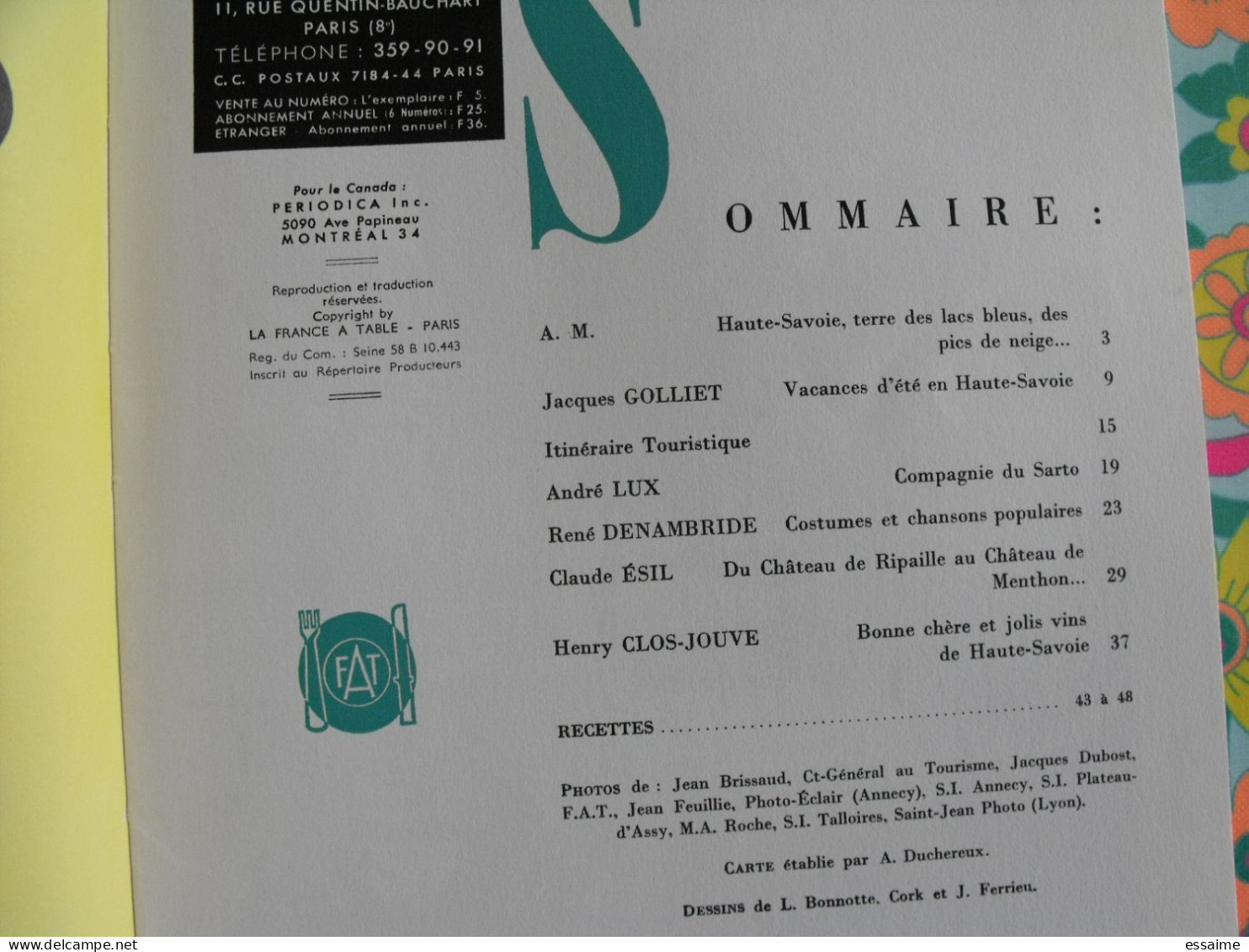 La France à Table N° 133. 1968. Haute-Savoie. Yvoire Thonon évian Dranse Chamonix Houches Argentière Megève. Gastronomie - Tourism & Regions