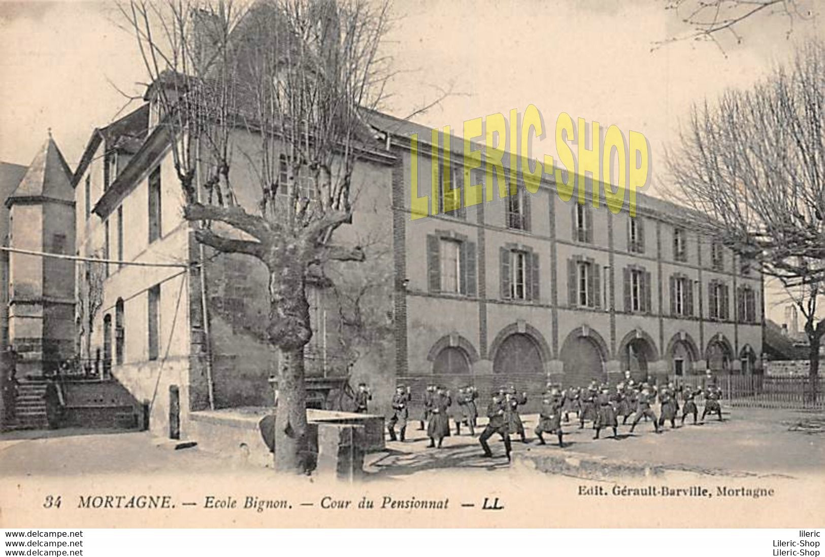 MORTAGNE (61) CPA ± 1920  ÉCOLE BIGNON - COUR DU PENSIONNAT # ENSEIGNEMENT # Edit. Gerault-Barville, Mortagne - Mortagne Au Perche