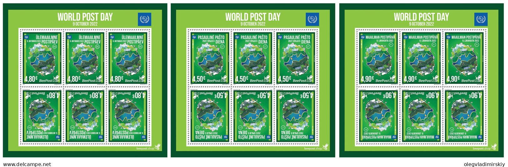 Estonia Lithuania Finland 2022 World Post Day Joint Issue BeePost Set Of 3 Sheetlets Mint - Blocchi E Foglietti