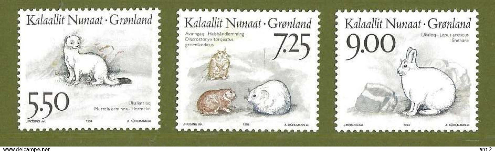 Greenland 1994 Native Mammals, Animals, Stoat , Greenlandic Collar Lemming. Mountain Hare Mi 249-251, MNH(**) - Oblitérés