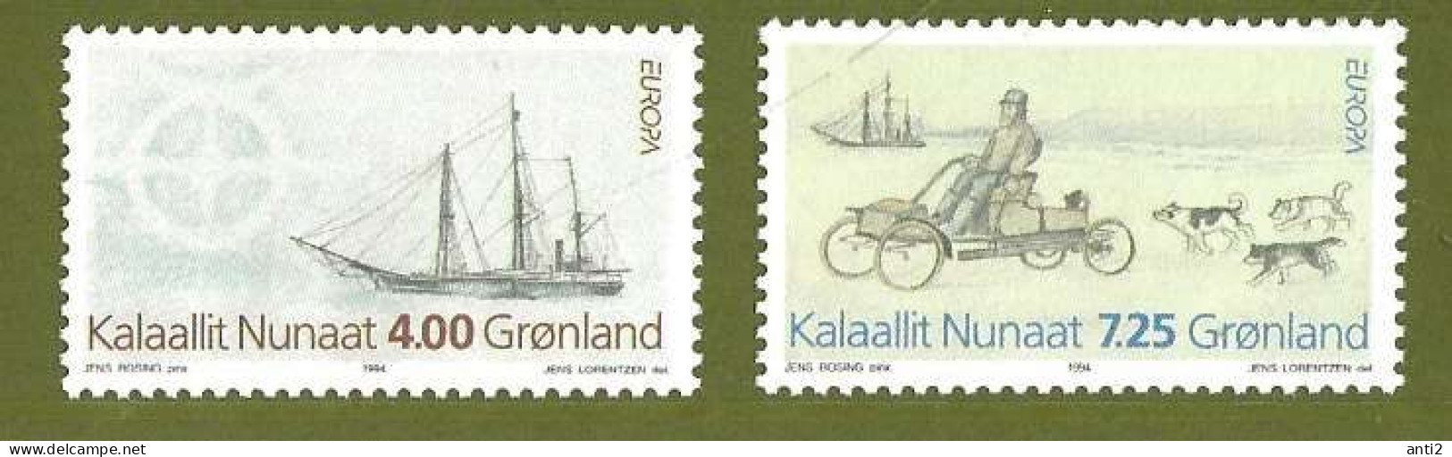 Greenland 1994 Europe: Discoveries And Inventions. Steam Barge "Danmark", Expedition Car ELG On Ice Mi 247-248, MNH(**) - Oblitérés
