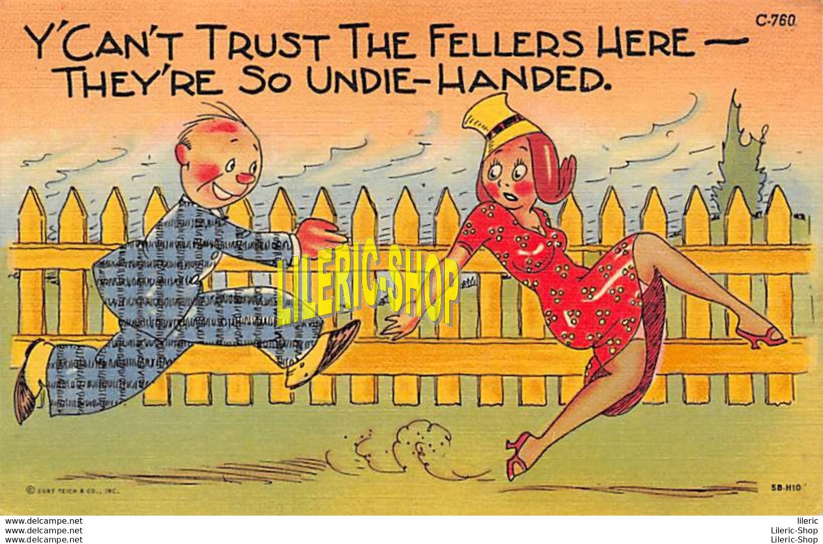 Vintage 1940s  Comic Linen Postcard - "Y' Can't Trust The Fellers Here" - - Humour